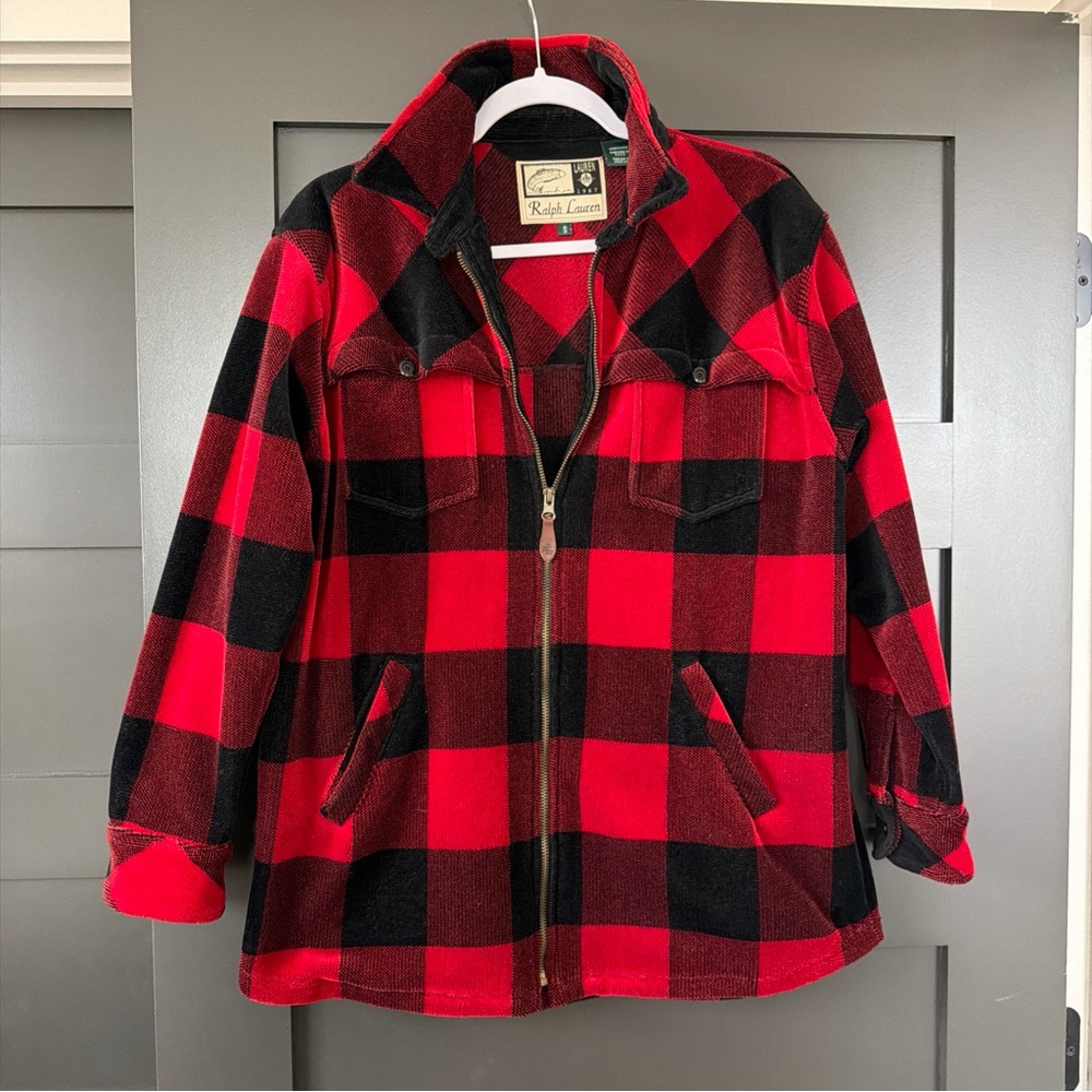 Ralph Lauren Red and Black Buffalo Plaid Zip Jacket
